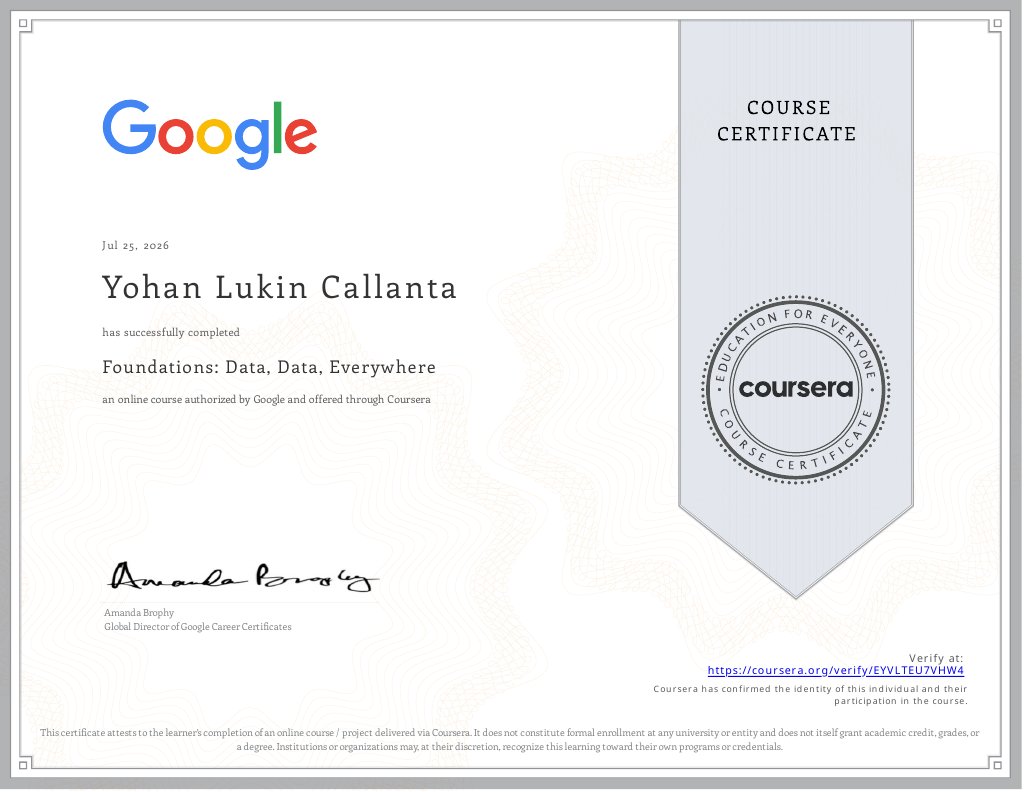 Foundations: Data, Data, Everywhere certificate