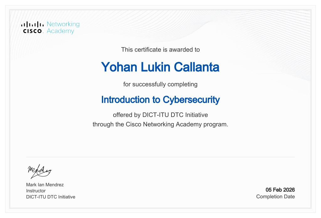 Introduction to Cybersecurity certificate