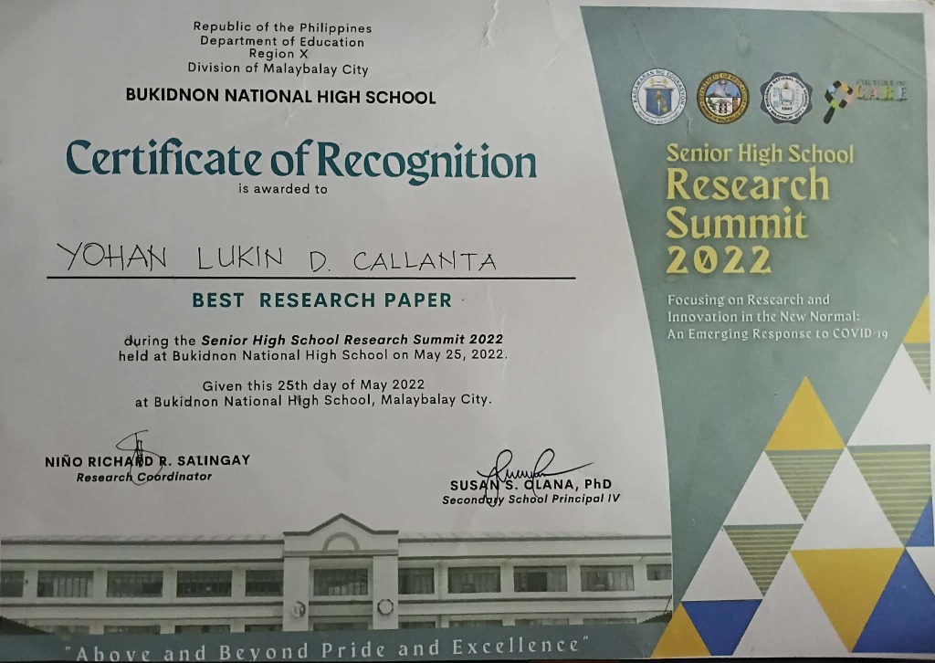 Best Research Paper certificate