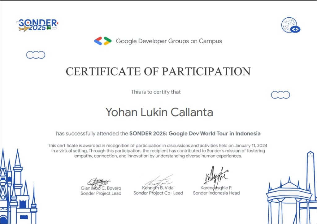 Sonder 2025 participation certificate