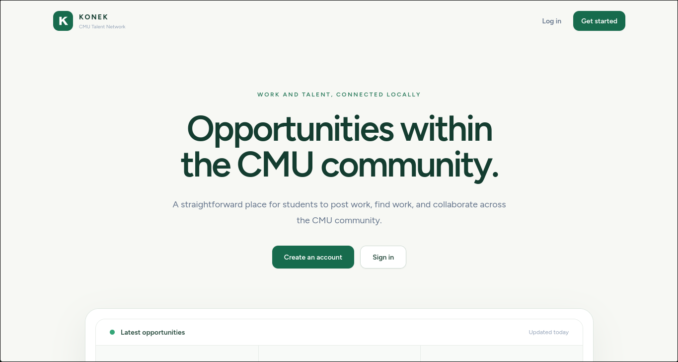 KONEK CMU talent network landing page