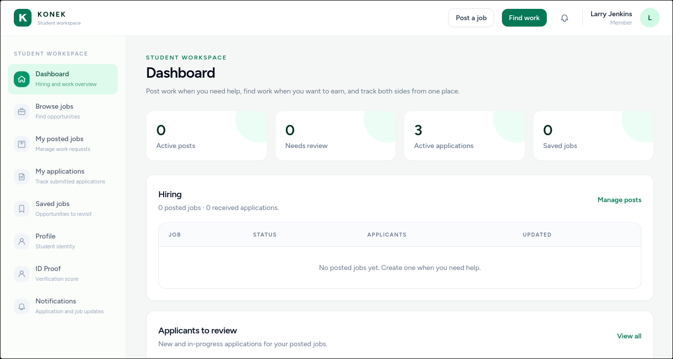 KONEK student dashboard