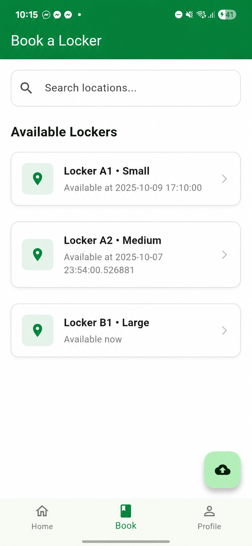 Lucker available lockers screen