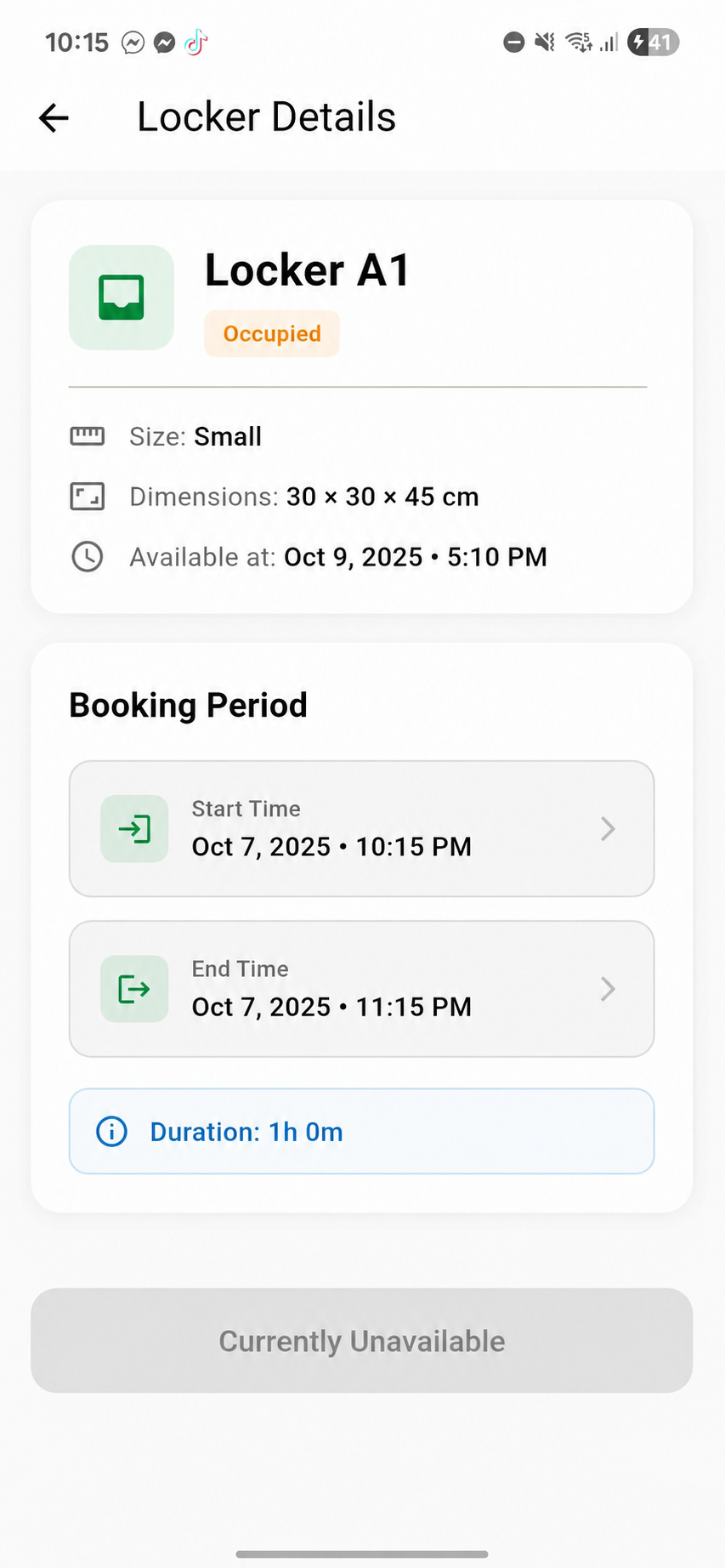Lucker locker details and booking period