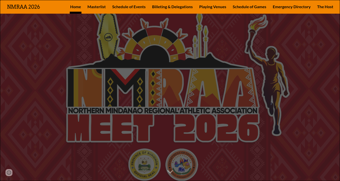 NMRAA 2026 information site with Palaro medal tallies