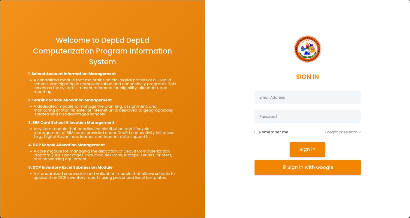DepEd DCP inventory interface